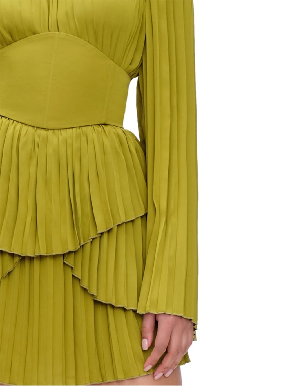 Andrea Iyamah Olive Pleated Long-Sleeve Mini Dress - Picture 2 of 9